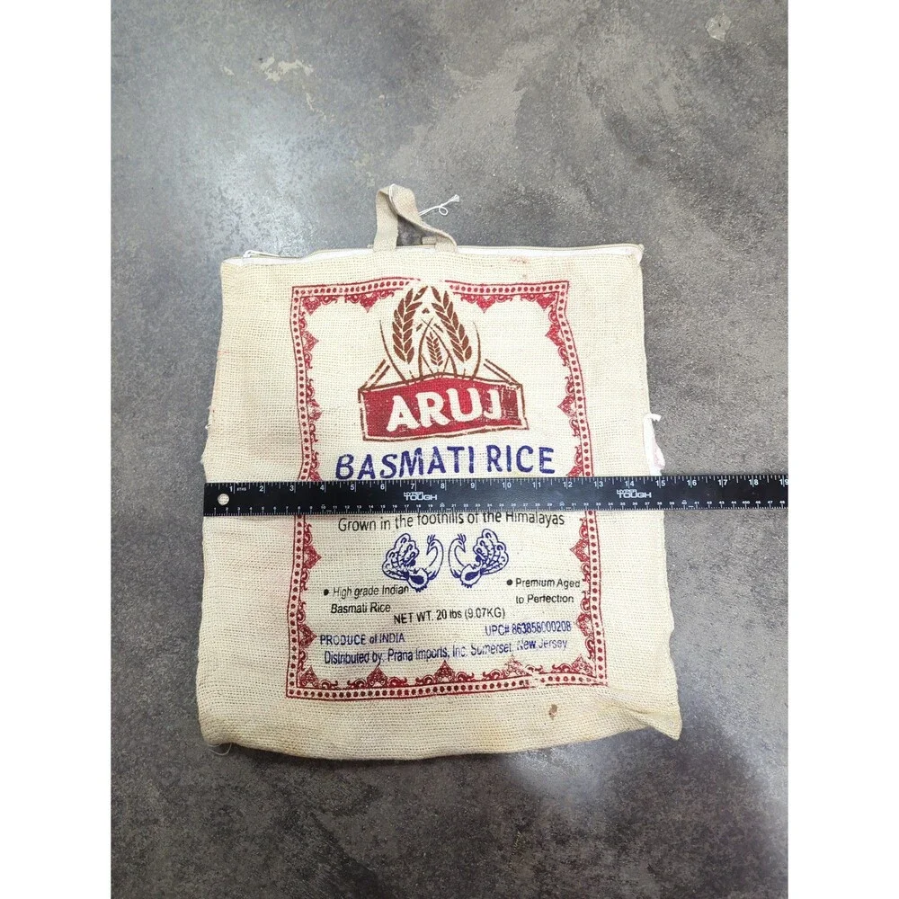 Upcycled‎ Beige Basmati rice bag tote shopping flea market bag